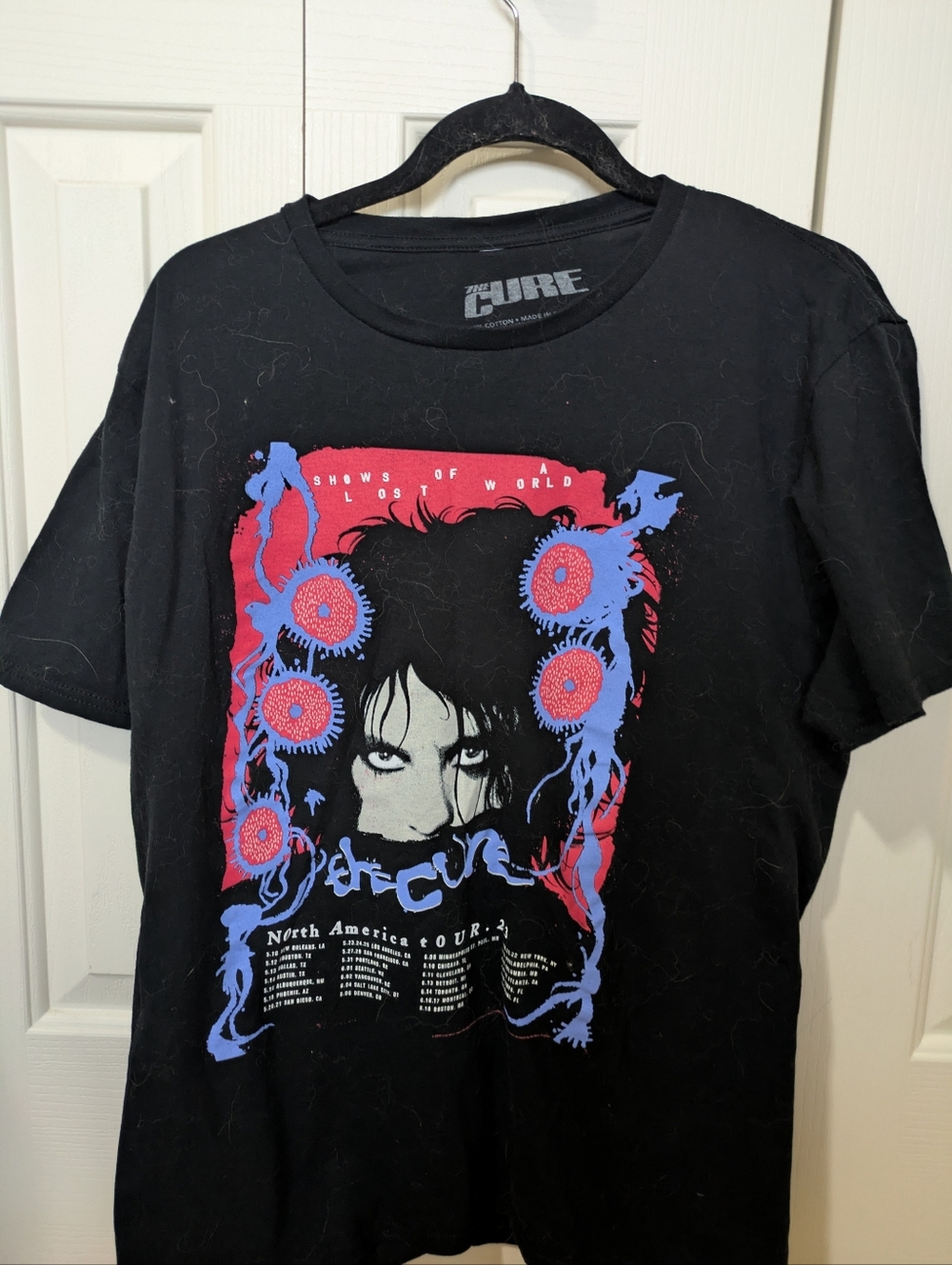 The Cure Black Graphic Band Tee with Pink & Blue Art